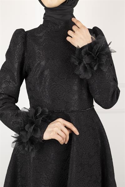 DANTEL ABİYE ELBİSE Siyah OTW44139