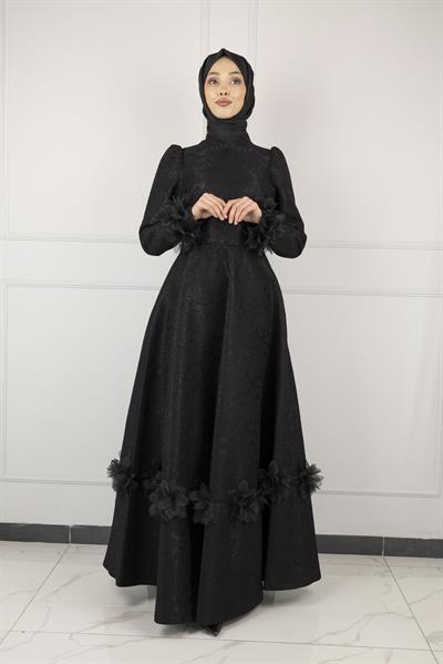 DANTEL ABİYE ELBİSE Siyah OTW44139