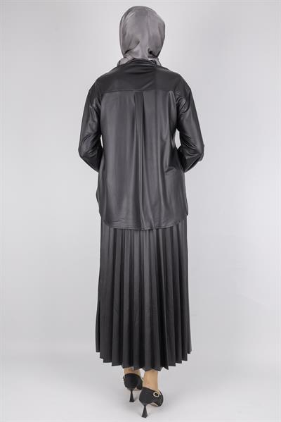 Dantel Detaylı Deri Etekli Takım Siyah OTW25518