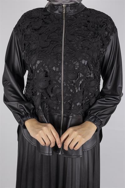 Dantel Detaylı Deri Etekli Takım Siyah OTW25518