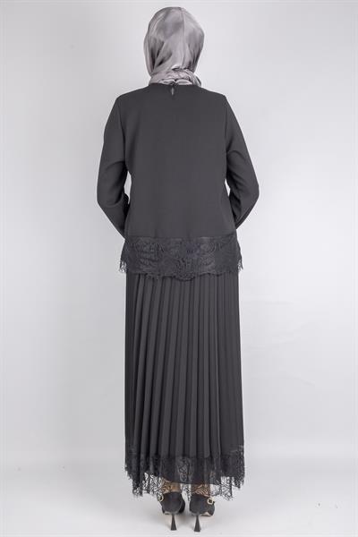 Dantel Detaylı  Krep Bluz Siyah OTW152