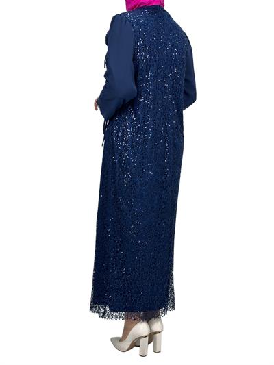 Dantelli Büyük Beden Abiye Elbise Lacivert OTW2517