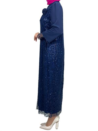 Dantelli Büyük Beden Abiye Elbise Lacivert OTW2517