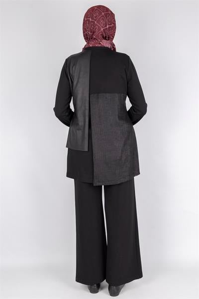 Deri Detaylı Pantolonlu Takım Siyah OTW1084