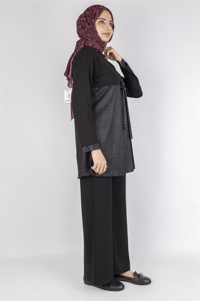 Deri Detaylı Pantolonlu Takım Siyah OTW1084