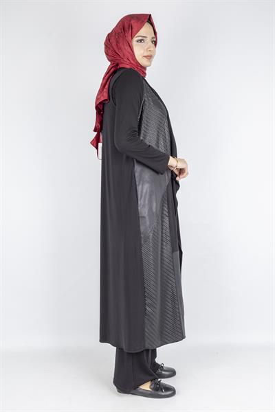 Deri Detaylı Uzun Yelek Siyah OTW25260