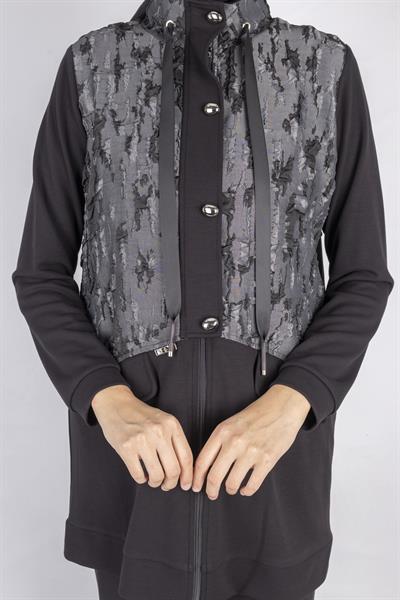 Desenli Fermuarlı Cep Detaylı Tesettür İkili Takım Siyah OTW2653