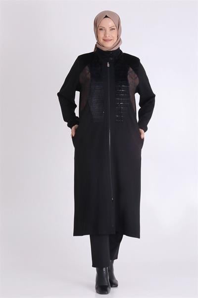 Desenli Kadife Detaylı Tesettür Kap Siyah OTW25136