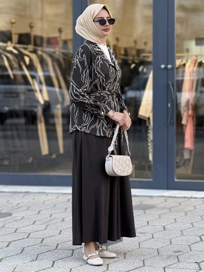 Desenli Taş İşlemeli Üçlü Örme Takım Ekru-Haki OTW4734