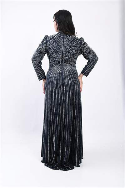 Desenli Taş İşlemeli Zarif Abiye Lacivert OTW3150