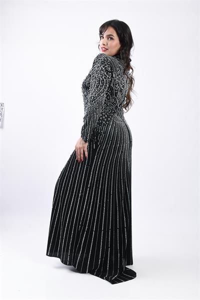 Desenli Taş İşlemeli Zarif Abiye Lacivert OTW3150