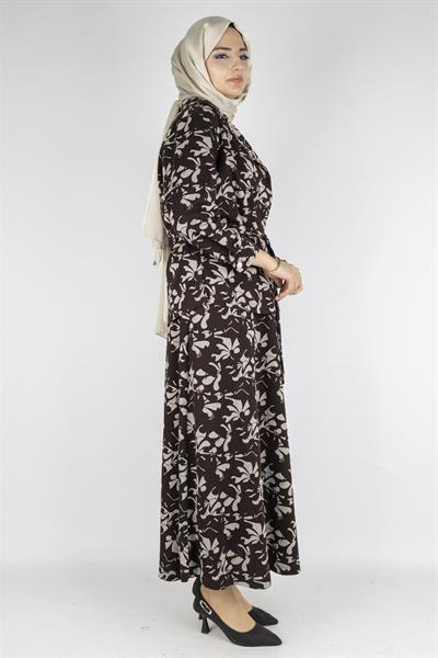 Desenli Üçlü Örme Takım Kahve-Ekru OTW4753