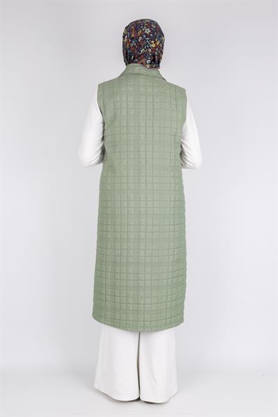 Dik Yaka Kapitone Uzun Kapüşonsuz Yelek Mint OTW4030