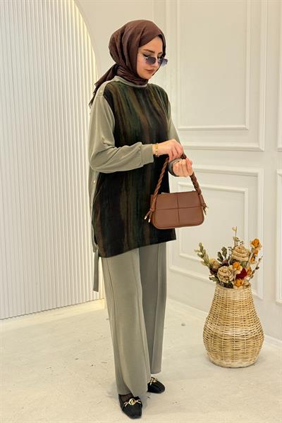 Doğal Desenli Tunik Pantolon Takım Haki OTW3453