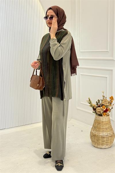 Doğal Desenli Tunik Pantolon Takım Haki OTW3453