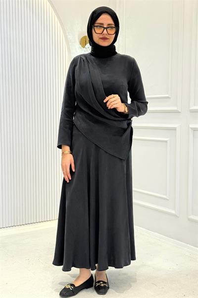 Drapeli Tensel Qupra Etekli Takım Siyah OTW8630