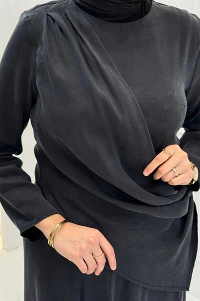 Drapeli Tensel Qupra Etekli Takım Siyah OTW8630