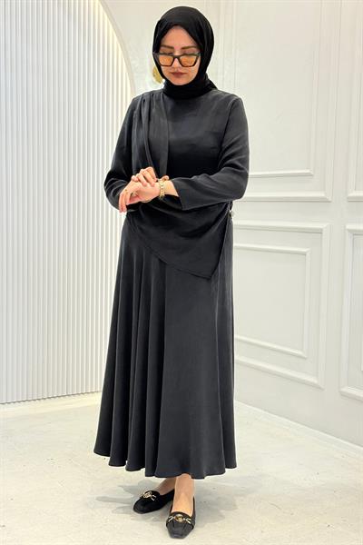 Drapeli Tensel Qupra Etekli Takım Siyah OTW8630