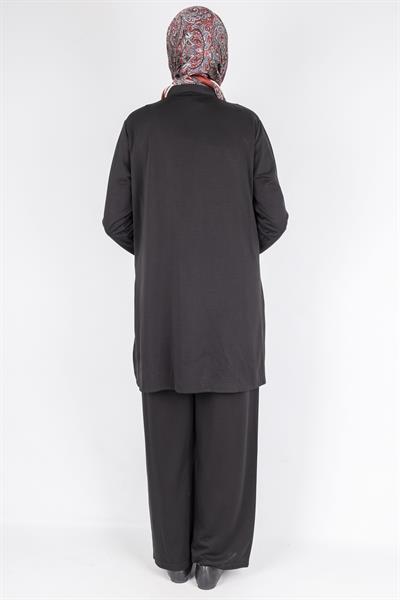 Düğme Detaylı Hakim Yaka Tunik Pantolon İkili Takım Siyah OTW564