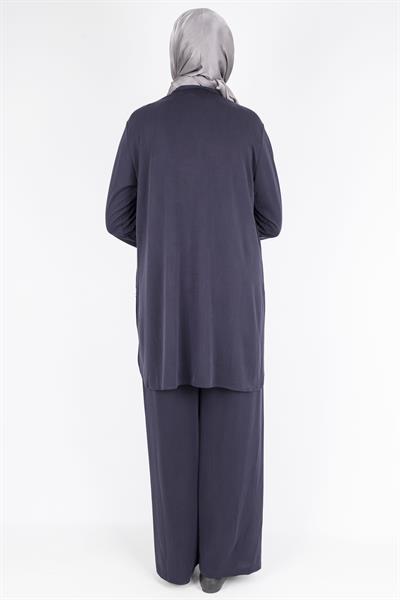 Düğme Detaylı Hakim Yaka Tunik Pantolon İkili Takım Lacivert OTW564