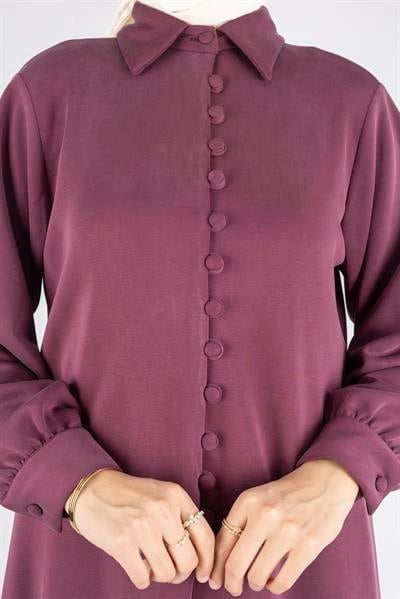 Düğme Detaylı Klasik Etekli İkili Takım Gül Kurusu OTW066