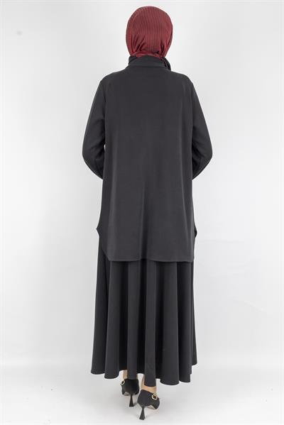 Düğme Detaylı Klasik Etekli İkili Takım Siyah OTW066
