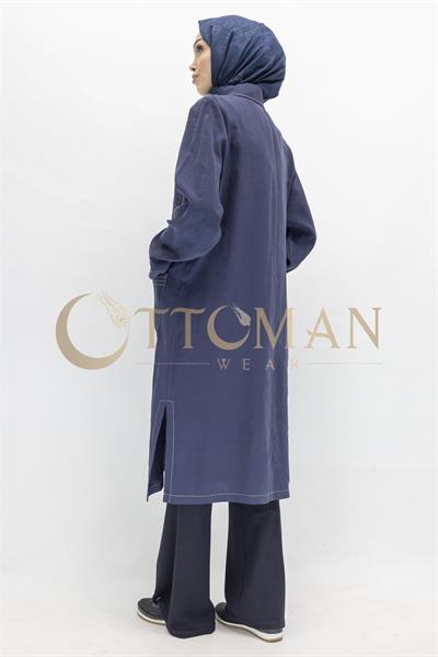 Düğme Detaylı Tencel Kumaş Büyük Beden Kap Lacivert OTW25217