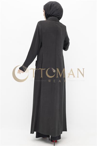 Düğme Detaylı Tencel Kumaş Büyük Beden Kap Siyah OTW36282