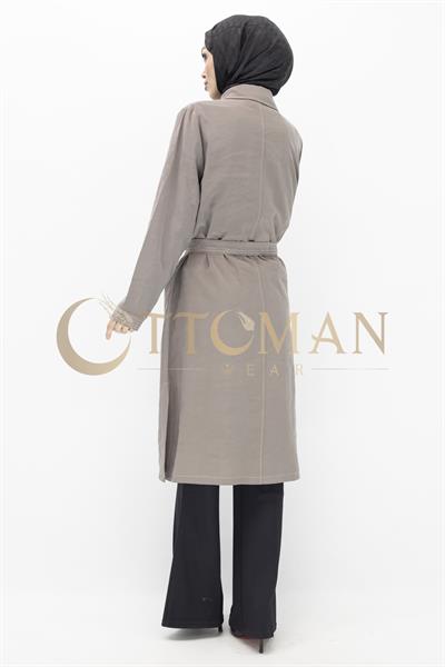 Düğme Detaylı Tencel Kumaş Büyük Beden Kap Vizon OTW25217