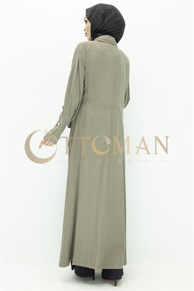 Düğme Detaylı Tencel Kumaş Büyük Beden Kap Haki OTW36282
