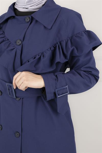 Düğme Detaylı Trençkot Mavi OTW4148