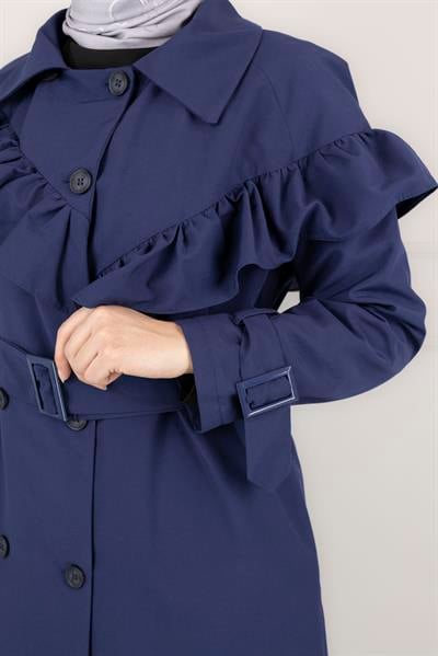 Düğme Detaylı Trençkot Mavi OTW4148