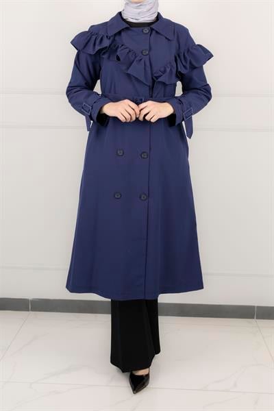 Düğme Detaylı Trençkot Mavi OTW4148