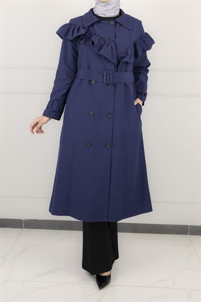 Düğme Detaylı Trençkot Mavi OTW4148