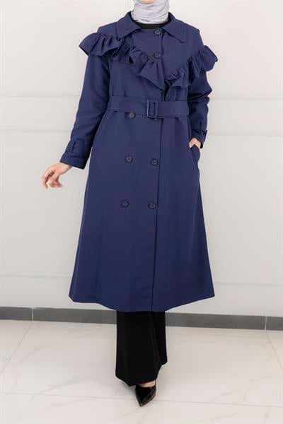 Düğme Detaylı Trençkot Mavi OTW4148