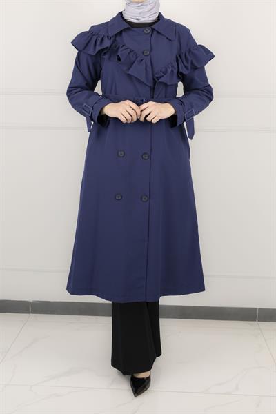 Düğme Detaylı Trençkot Mavi OTW4148