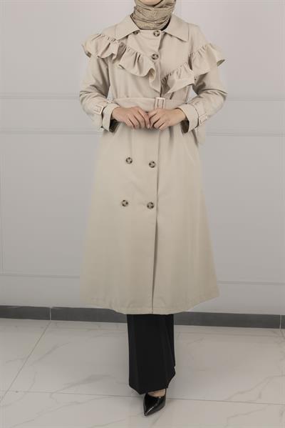 Düğme Detaylı Trençkot Taş OTW4148