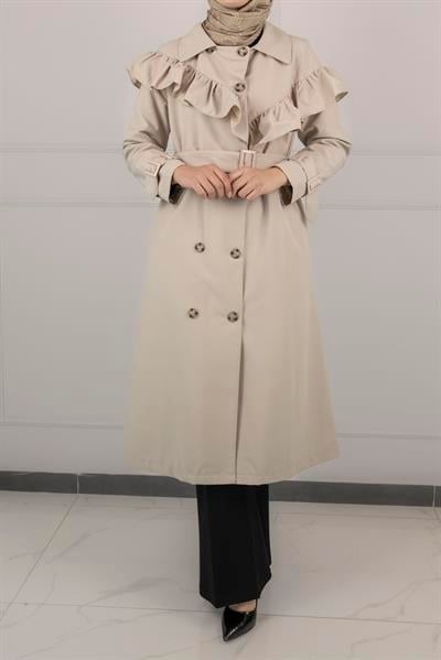 Düğme Detaylı Trençkot Taş OTW4148