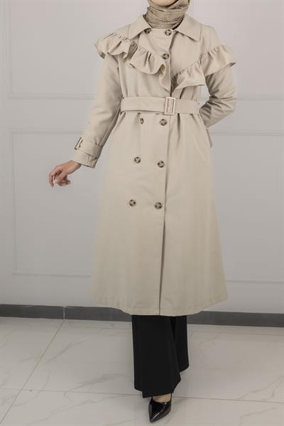 Düğme Detaylı Trençkot Taş OTW4148