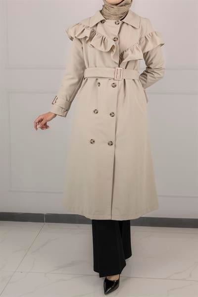 Düğme Detaylı Trençkot Taş OTW4148
