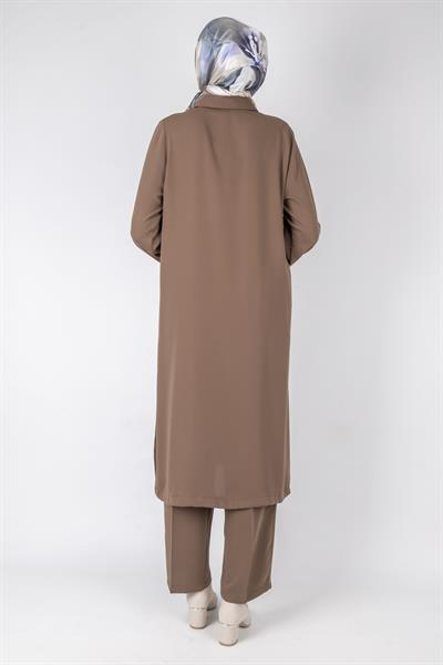 Düğme Detaylı Tunik Pantolon Takım Kahve OTW2188