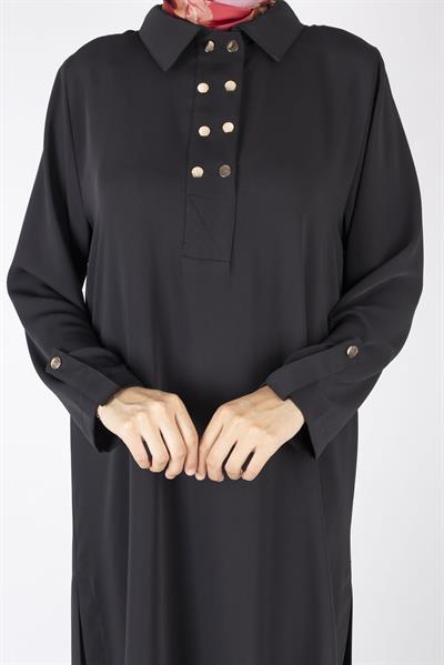 Düğme Detaylı Tunik Pantolon Takım Siyah OTW2188