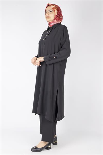 Düğme Detaylı Tunik Pantolon Takım Siyah OTW2188