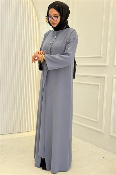 Düğmeli Detaylı Abaya Takım Lavanta OTW8631