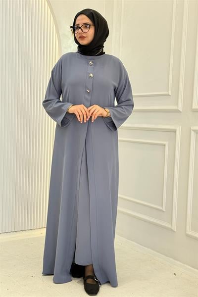 Düğmeli Detaylı Abaya Takım Lavanta OTW8631