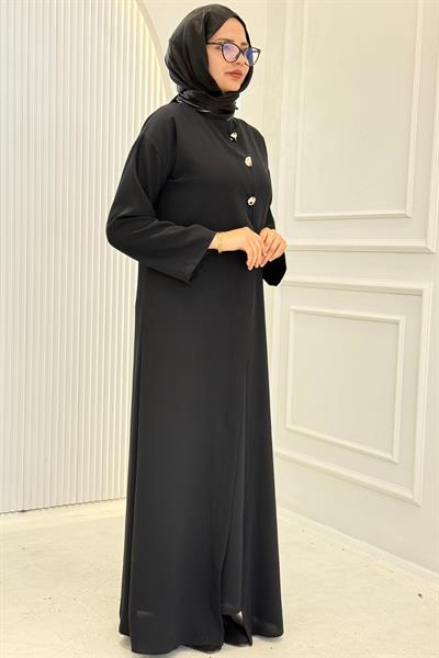Düğmeli Detaylı Abaya Takım Siyah OTW8631
