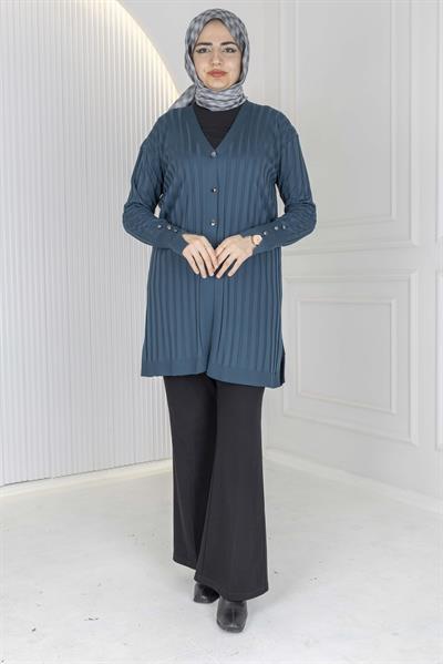 Düğmeli Fitilli Triko Hırka Nefti OTW1032