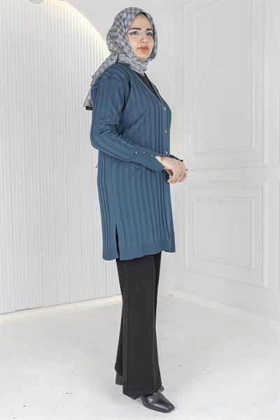 Düğmeli Fitilli Triko Hırka Nefti OTW1032