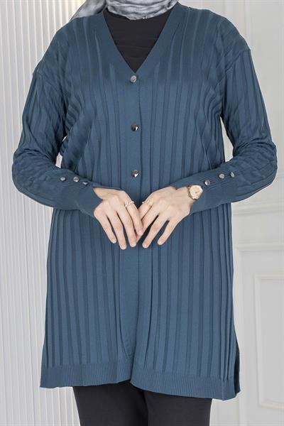 Düğmeli Fitilli Triko Hırka Nefti OTW1032