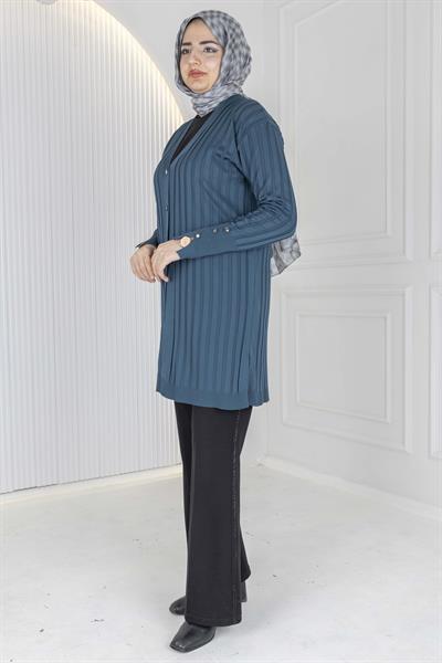 Düğmeli Fitilli Triko Hırka Nefti OTW1032